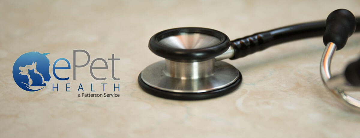 Image of a stethoscope and the ePet Health logo